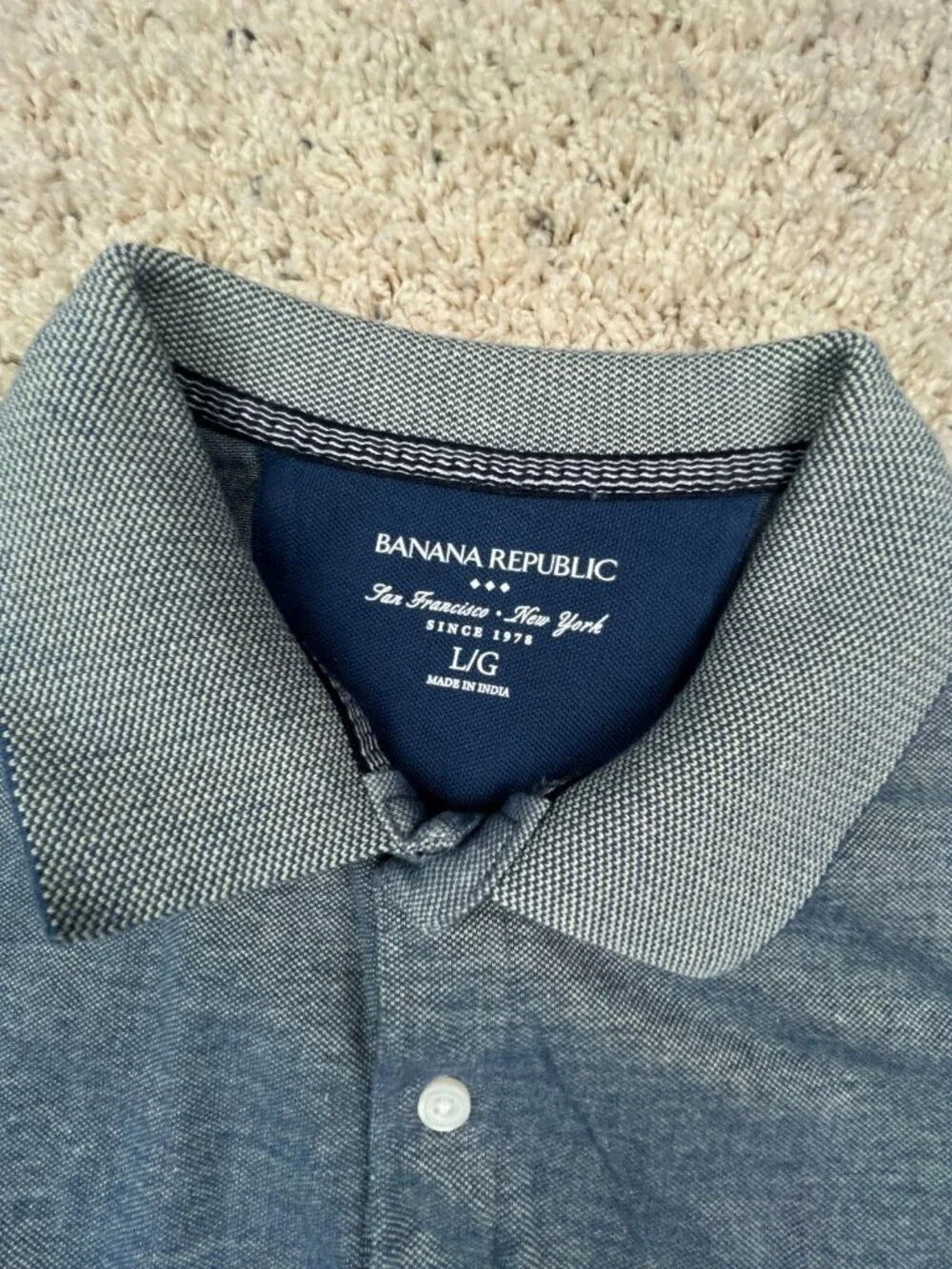Banana Republic Polo Men's Large Gray Blue Short Sleeve Shirt w Logo Cotton